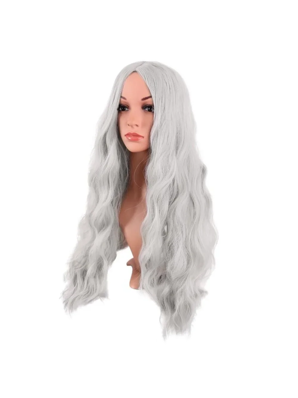 Women's Silver 28 Inch Synthetic Fiber Long Middle Part Curly Cosplay Wigs
